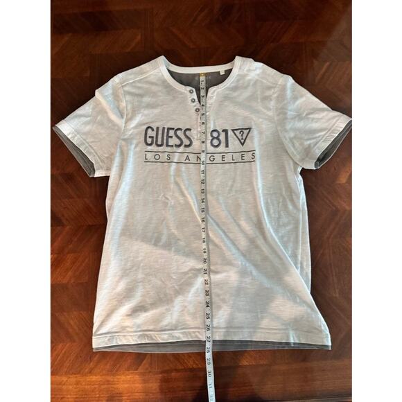 Guess 81? Los Angeles Men’s Henley T-Shirt XL White Gray Trim Embroidered Logo - Picture 11 of 16